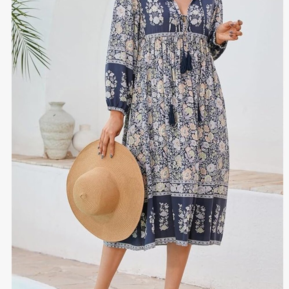 R.Vivimos Long Sleeve Bohemian Midi Dress 2XL/fits like XL